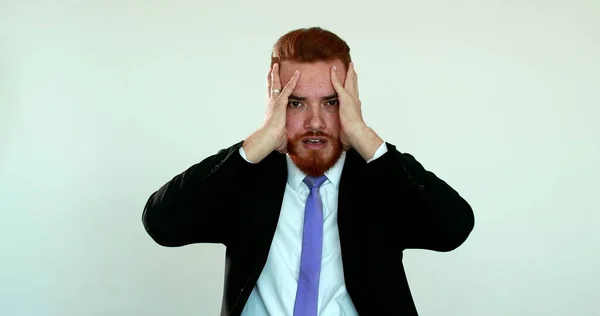 Executive Business Man Feeling Frustration Anxiety Redhead Looking Camera Reacting — Stock Photo, Image