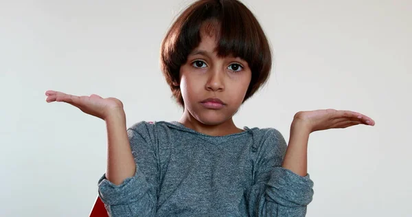 Doubtful Young Boy Child Kid Ethnically Diverse Showing Doubt — Fotografia de Stock