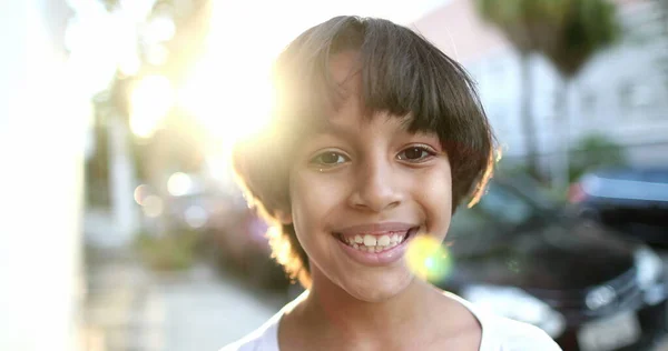 Handsome Mixed Race Child Portrait Smiling Beautiful Close Ethnically Diverse — Fotografia de Stock