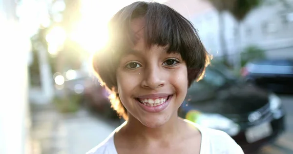 Handsome Mixed Race Child Portrait Smiling Beautiful Close Ethnically Diverse — Fotografia de Stock
