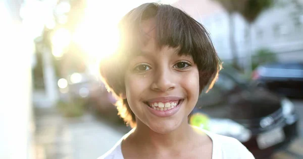 Handsome Mixed Race Child Portrait Smiling Beautiful Close Ethnically Diverse — Fotografia de Stock