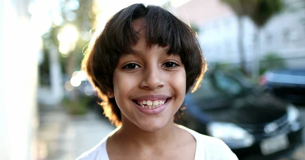 Handsome Mixed Race Child Portrait Smiling Beautiful Close Ethnically Diverse — ストック写真