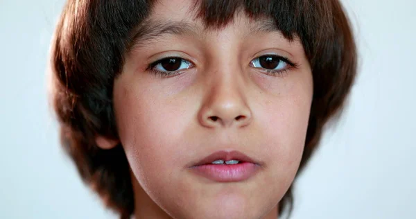 Pensive Mixed Race Child Thinking Solution Ethnically Diverse Kid Face — ストック写真