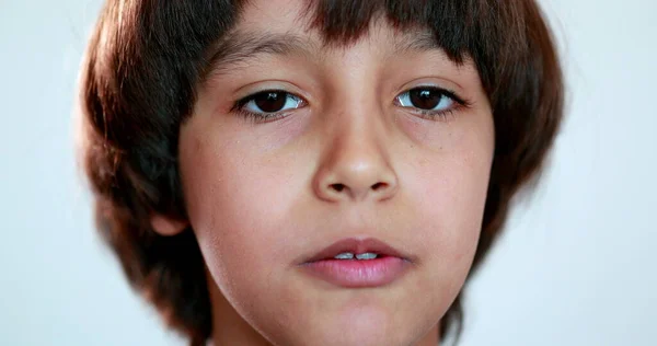 Pensive Mixed Race Child Thinking Solution Ethnically Diverse Kid Face — Stock fotografie