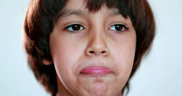 Pensive Mixed Race Child Thinking Solution Ethnically Diverse Kid Face — Stok Foto
