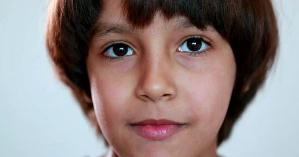 Pensive Mixed Race Boy Closeup Face Child Thinking — ストック写真