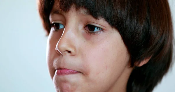 Pensive Mixed Race Boy Closeup Face Child Thinking — Photo