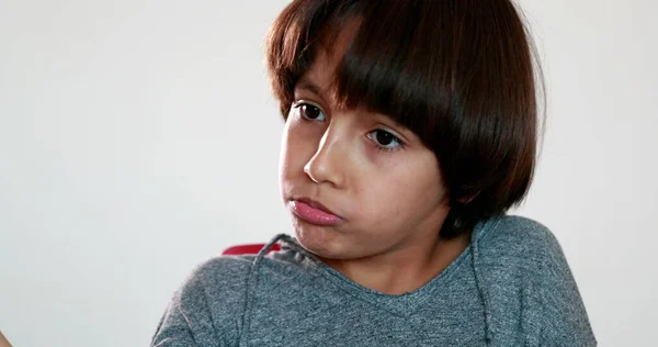 Pensive Mixed Race Boy Closeup Face Child Thinking — Foto Stock