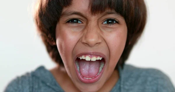 Rozrušené Dítě Křičí Míchaný Závod Kid Křičí Kamery Zblízka Rozzlobený — Stock fotografie