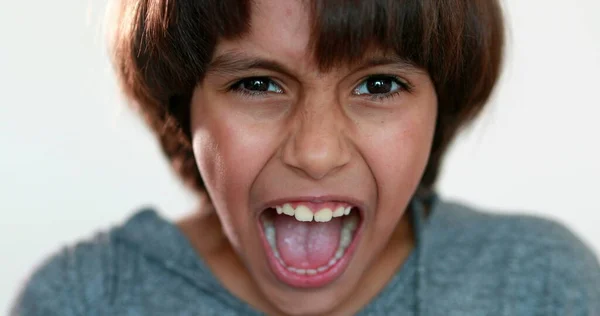 Upset Child Screaming Mixed Race Kid Yelling Roaring Camera Close — Fotografia de Stock