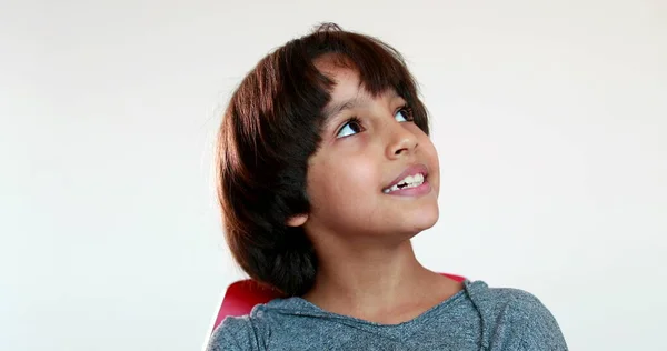 Portrait Thoughtful Child Mixed Race Kid Thinking Contemplation — Stockfoto