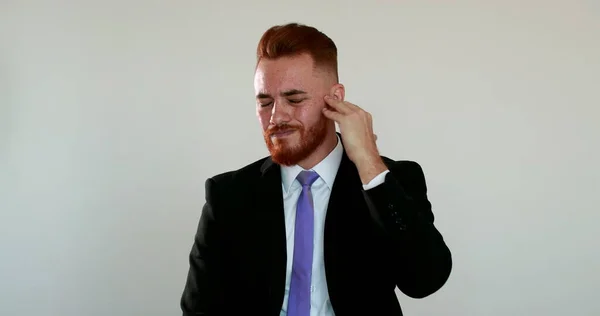 Upset Business Man Gesturing Hand Feeling Frustration Redhead Angry Guy — Stock Photo, Image