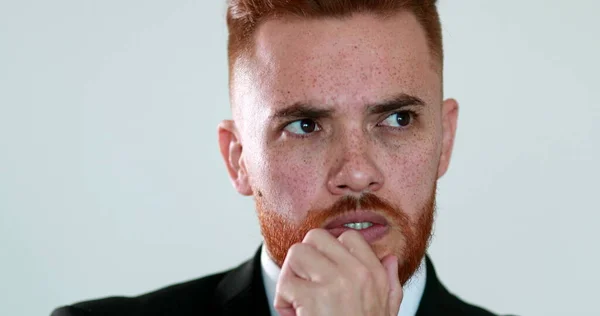 Thoughtful Executive Man Looking Solution Problem Redhair Pensive Person Thinking — Stockfoto