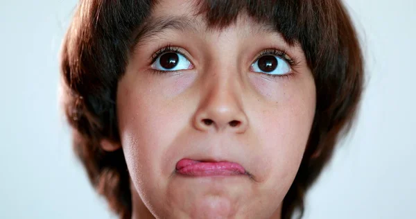 Pensive Mixed Race Child Thinking Solution Ethnically Diverse Kid Face — Stock Fotó