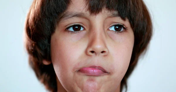 Pensive Mixed Race Child Thinking Solution Ethnically Diverse Kid Face — Stock Fotó