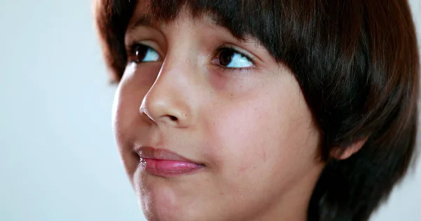 Pensive Mixed Race Boy Closeup Face Child Thinking — Stok fotoğraf