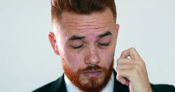 Young Man Scratching Face Hand Business Person Touching Eye — Stockfoto