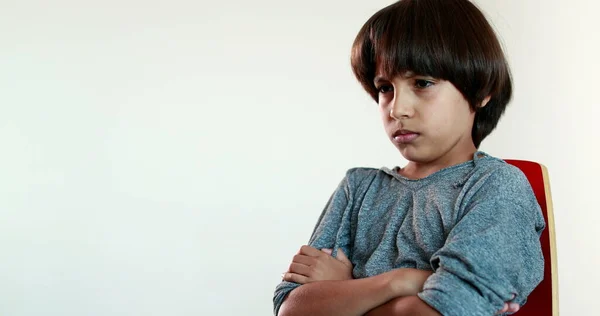Upset Young Boy Mixed Race Crossing Arms Angry Child Arms — Stockfoto