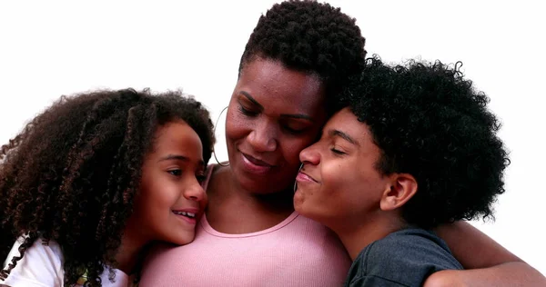 African Mother Embracing Son Daughter Mixed Race Mom Hugging Children —  Fotos de Stock
