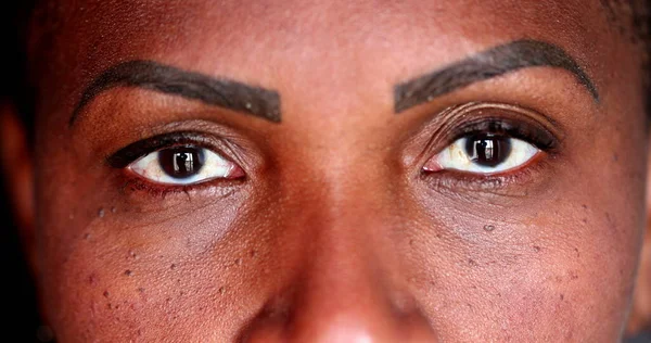 African Female Eyes Staring Camera Macro Close Woman Eye Black — Fotografia de Stock