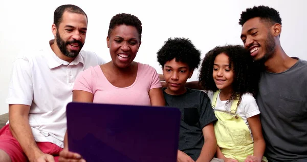 African Interracial Family Speaking Video Conference Relatives Laptop Webcam — Stockfoto