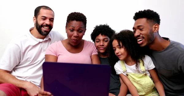 African Interracial Family Speaking Video Conference Relatives Laptop Webcam — Stockfoto