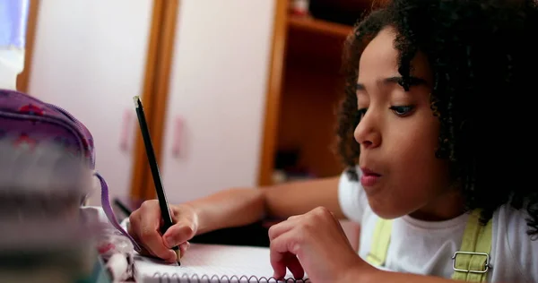 African Ethnicity Little Girl Doing Homework Studying Mixed Race Child — Φωτογραφία Αρχείου