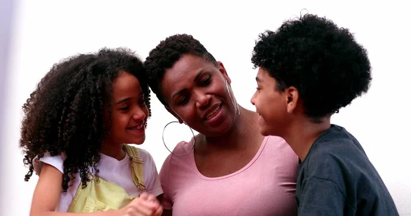 Candid Mother Children Relationship Casual African Mom Mixed Race Kids —  Fotos de Stock