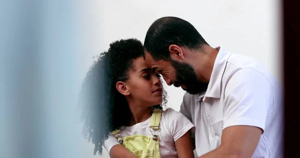 Candid Father Daughter Hug Black Mixed Race Ethnicity — Foto Stock
