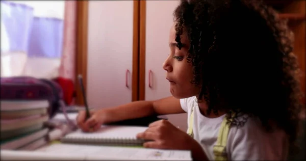 Cute Little School Gir Writing Notes Doing Homework — Photo