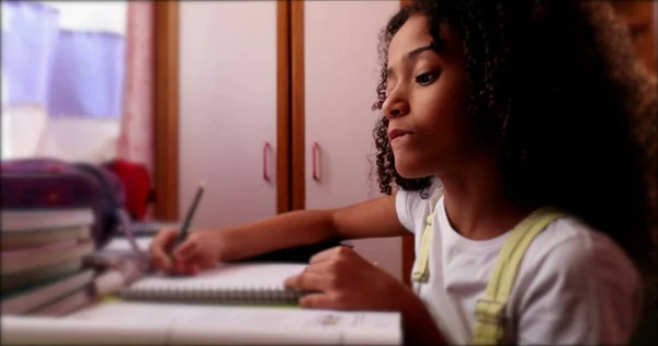 Cute Little School Gir Writing Notes Doing Homework — Stock Fotó