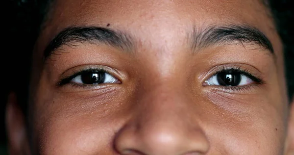 Close Boy Eyes Looking Camera Macro Child Eye Mixed Race — 图库照片