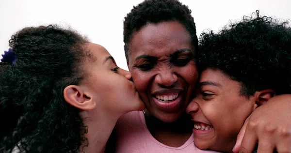 Children Hugging Kissing Mother Black African Ethnicity Love Affection —  Fotos de Stock