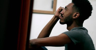 Frustrated black man feeling anxiety. Anxious Candid African person in depression