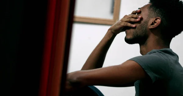 Frustrated Black Man Feeling Anxiety Anxious Candid African Person Depression — Foto Stock
