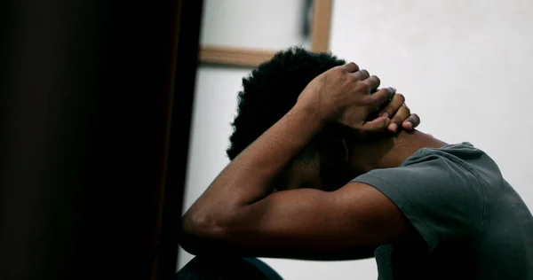 Frustrated Black Man Feeling Anxiety Anxious Candid African Person Depression — 스톡 사진