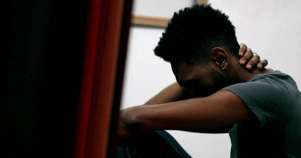 Frustrated Black Man Feeling Anxiety Anxious Candid African Person Depression — 스톡 사진