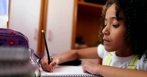 Focused Little Girl Child Writing Notes Notepad — Foto Stock