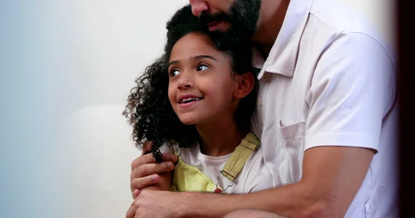 Father Daughter Love Mixed Race Child Dad Hug Embrace — Foto Stock