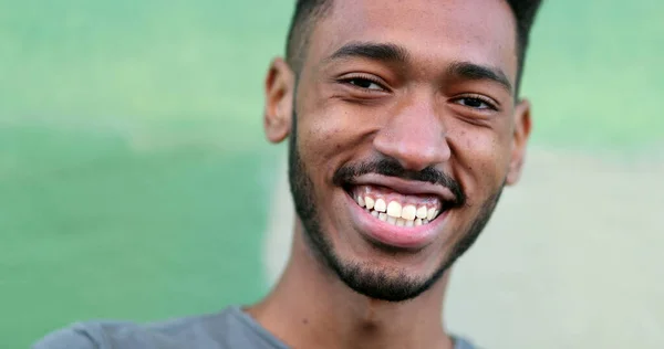 Happy Young Black Man Laughing Smiling African Ethnicity Real Life — Stock Photo, Image