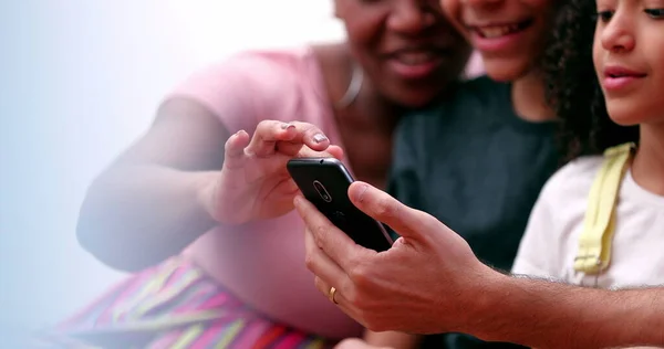 Happy Multiracial Family Using Smartphone — Photo