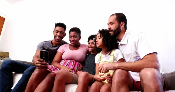 Happy Black Family Taking Selfie Photo Smartphone — 스톡 사진