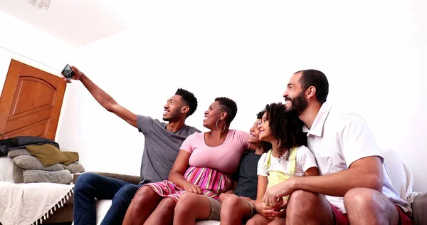Happy Black Family Taking Selfie Photo Smartphone — 图库照片