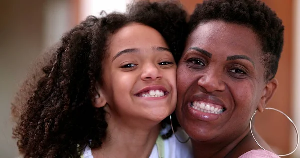 Happy African Mother Daughter Posing Camera Smiling Cheek Cheek — Stockfoto