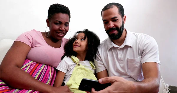 Interracial Parents Taking Selfie Together Black Mixed Race Daughters Family — Stockfoto