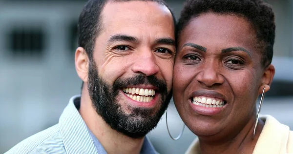 Interracial Couple Smiling Cheek Cheek Hispanic Husband African Wife — 图库照片