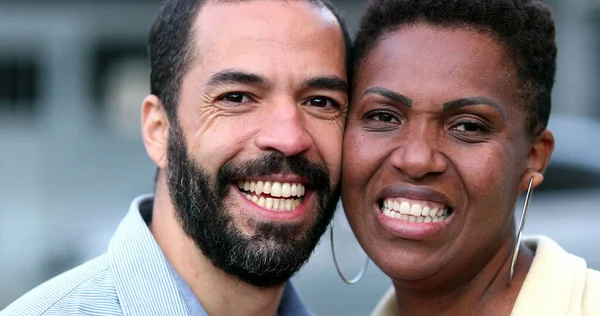 Interracial Couple Smiling Cheek Cheek Hispanic Husband African Wife — 图库照片