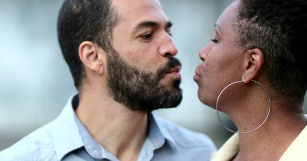 Interracial Couple Kiss Hispanic Husband Black African Wife Kissing Each — 图库照片