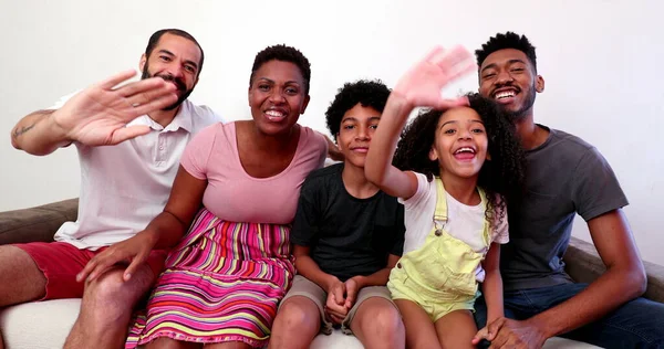 Mixed Race Family Speaking Video Long Distance Communication Interracial Couple — Foto Stock