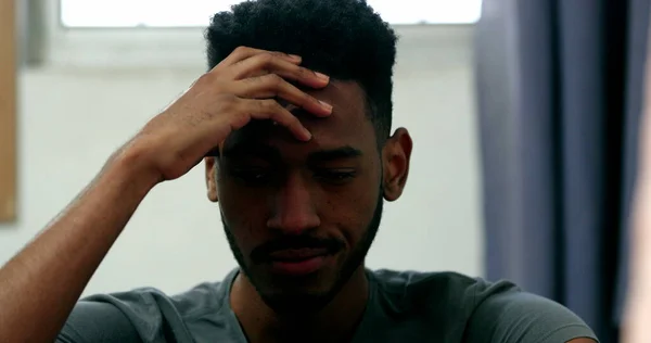 Pensive Black Man Trouble African Young Person Difficult Times — Stockfoto